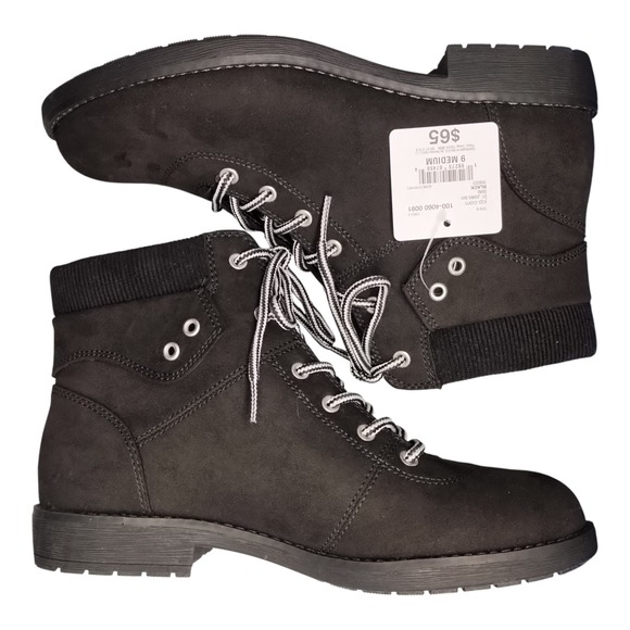 St. John's Bay Shae Combat Boots Mens Size 9M Black Hiking Block Heel Lace Up
